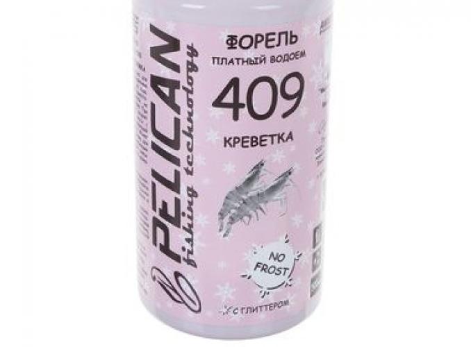 Прикормка зимняя Pelican жидкий бисквит для форели креветка 409, объем 500 мл.