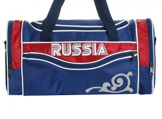 Сумка спортивная на молниии Россия, 1 отдел, 1 наружный и 2 боковых кармана, длинный ремень, синяя