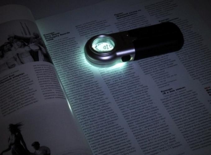 лупа складная х16 d=30мм, на подставке серо-черная, LED 5*12,5см
