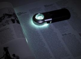 Лупа складная х16 d=30мм, на подставке серо-черная, LED 5*12,5см