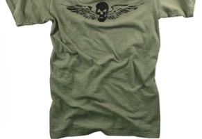 Винтажная оливковая футболка SKULL and WING 