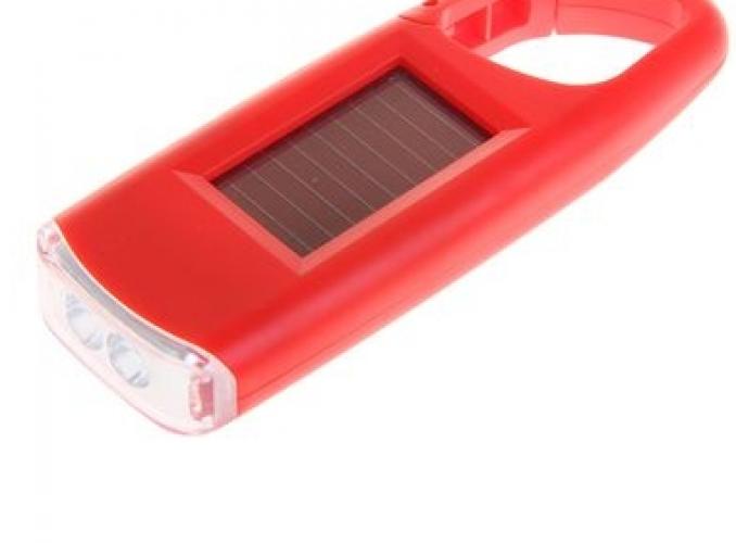 Фонарик с карабином, 2 диода, солнечная батарея, цвета МИКС