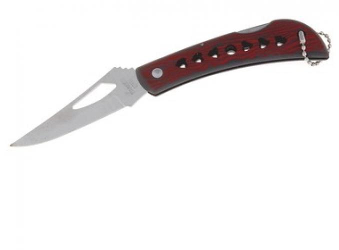 Сувенирный нож, складной, с фиксатором, рукоять с геметрическими вырезами, вставка пластик