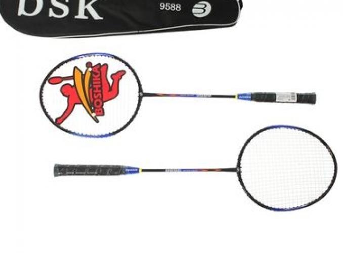 Ракетки для бадминтона BOSHIKA PRO-9588, набор 3 предмета: 2 металлические ракетки, чехол