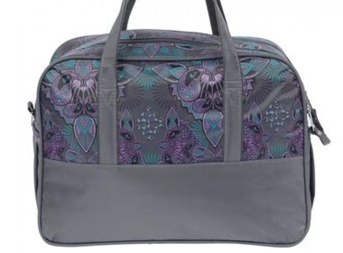 Сумка дорожная на молнии Сиреневые цветы, 1 отдел, 3 наружных кармана, серая