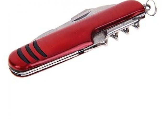 Нож многофункциональный 5в1, рукоять красная с кольцом