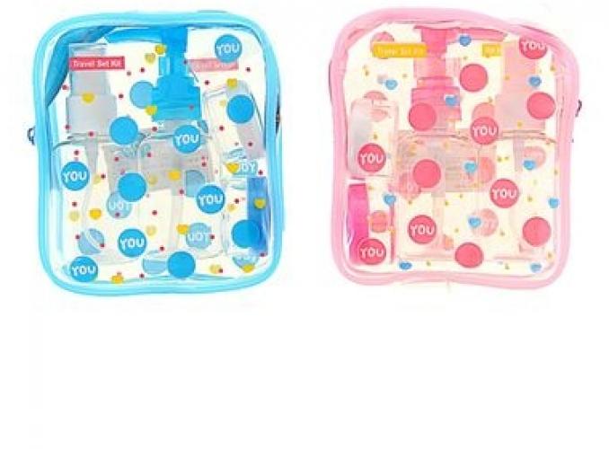 Набор бутылочек для хранения в чехле, 4 предмета, 2 бутылочки по 60мл, 2 бутылочки по 8мл, МИКС