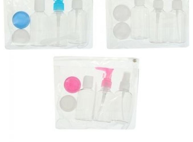 Набор бутылочек для хранения в чехле, 6 предметов, 3 бутылочки по 75мл, 2 баночки по 8мл, лопатка, МИКС
