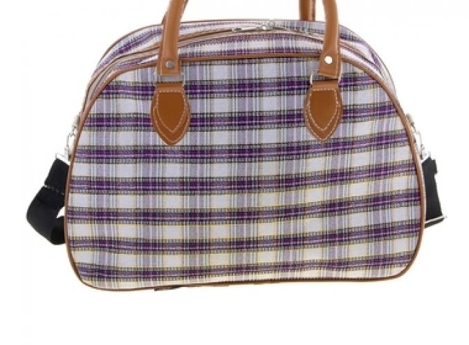 Сумка дорожная Саквояж, 1 отдел, 2 наружных кармана, длинный ремень, сиреневый