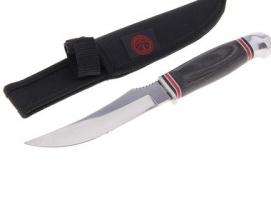 Нож в ножнах нескладной сувенирный: рукоять черное дерево, красные полосы