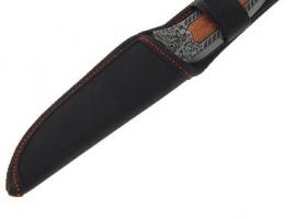 Нож разделочный, металл. рукоять с дер. вставкой, черное лезвие, д.л. 9,6 см, д.р. 11,2 см