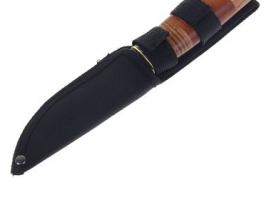 Нож туристический с чехлом, рукоять дерево трехцветная, 22,3 см, без ограничителя