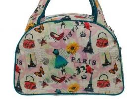 Сумка женская на молнии Париж, 1 отдел, бежевый/бирюзовый