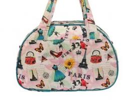 Сумка спортивная на молнии Париж, 1 отдел, 1 наружный карман, бежевый/розовый