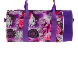 Сумка спортивная на молнии Розы, 1 отдел, 1 наружный карман, длинный ремень, белый/сиреневый/розовый