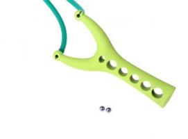 Рогатка, одинарный жгут, зеленый прорезиненный пластик, 15х7 см
