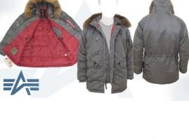 Куртка утеплённая Slim Fit N-3B Parka Alpha Industries Gun Metal/Red, натуральный мех, M