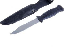 Нож нескладной в ножнах, рукоять черная, пластик
