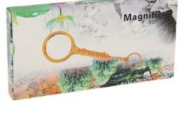 Лупа золото ручка в квадратик с брелком 4х d=80мм 17см пластик