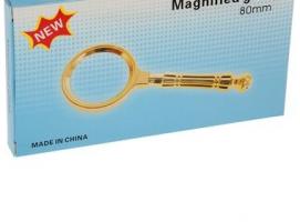 Лупа золото ручка-капля резная 4х d=80мм 17см пластик