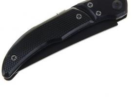 Нож складной автоматический с фонариком, рукоять под карбон