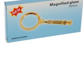 Лупа золото ручка-капля резная 4х d=70мм 15см пластик