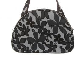 Сумка женская на молнии Цветы, 1 отдел, чёрный/серый