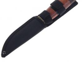 Нож туристический с чехлом, рукоять деревос темной вставкой, 23 см, , без ограничителя